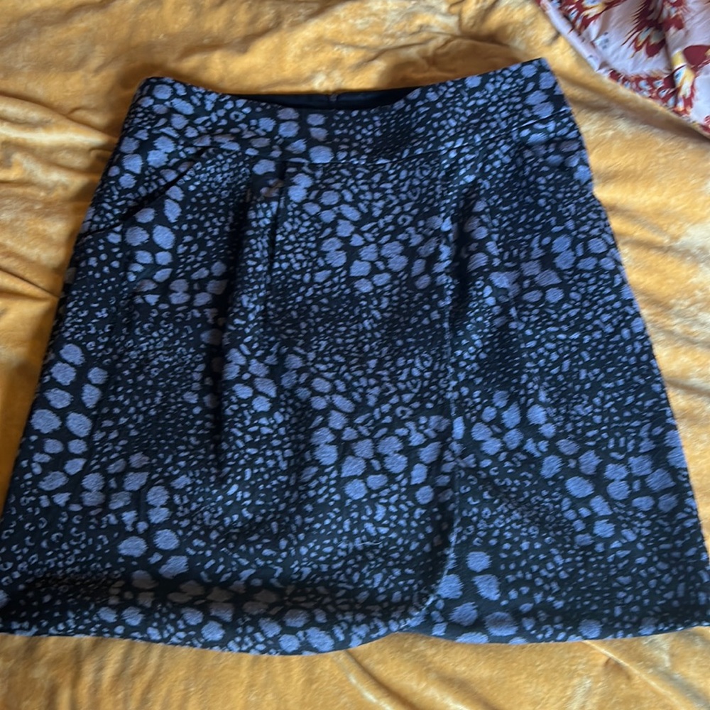 Black Grey Spotted faux wrap skirt